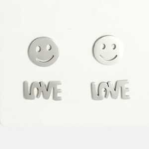 SMILEY Face Studs & LOVE Earrings Set Stainless Steel NWT